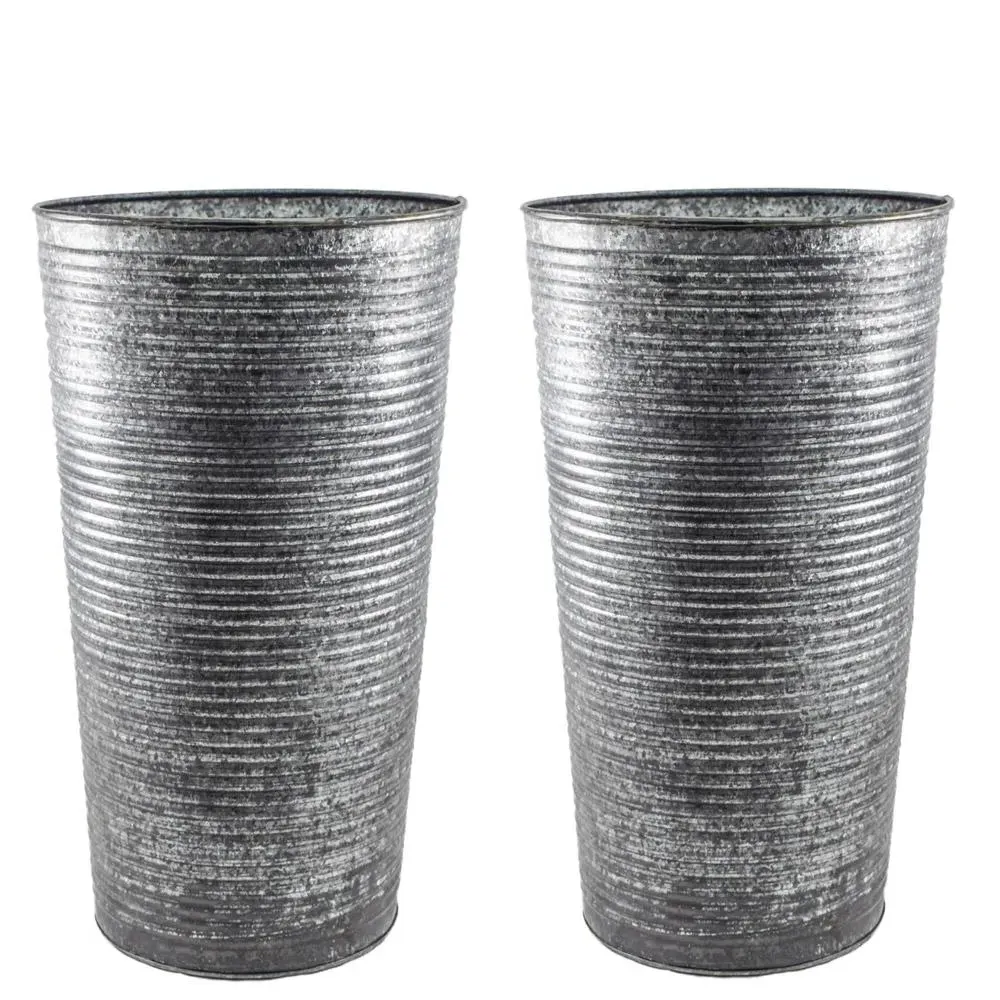 Ribbed Vase Planter - Galvanised Metal
