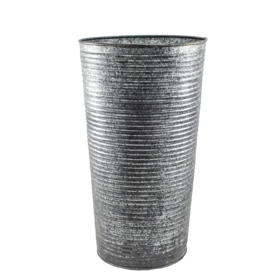 Ribbed Vase Planter - Galvanised Metal image