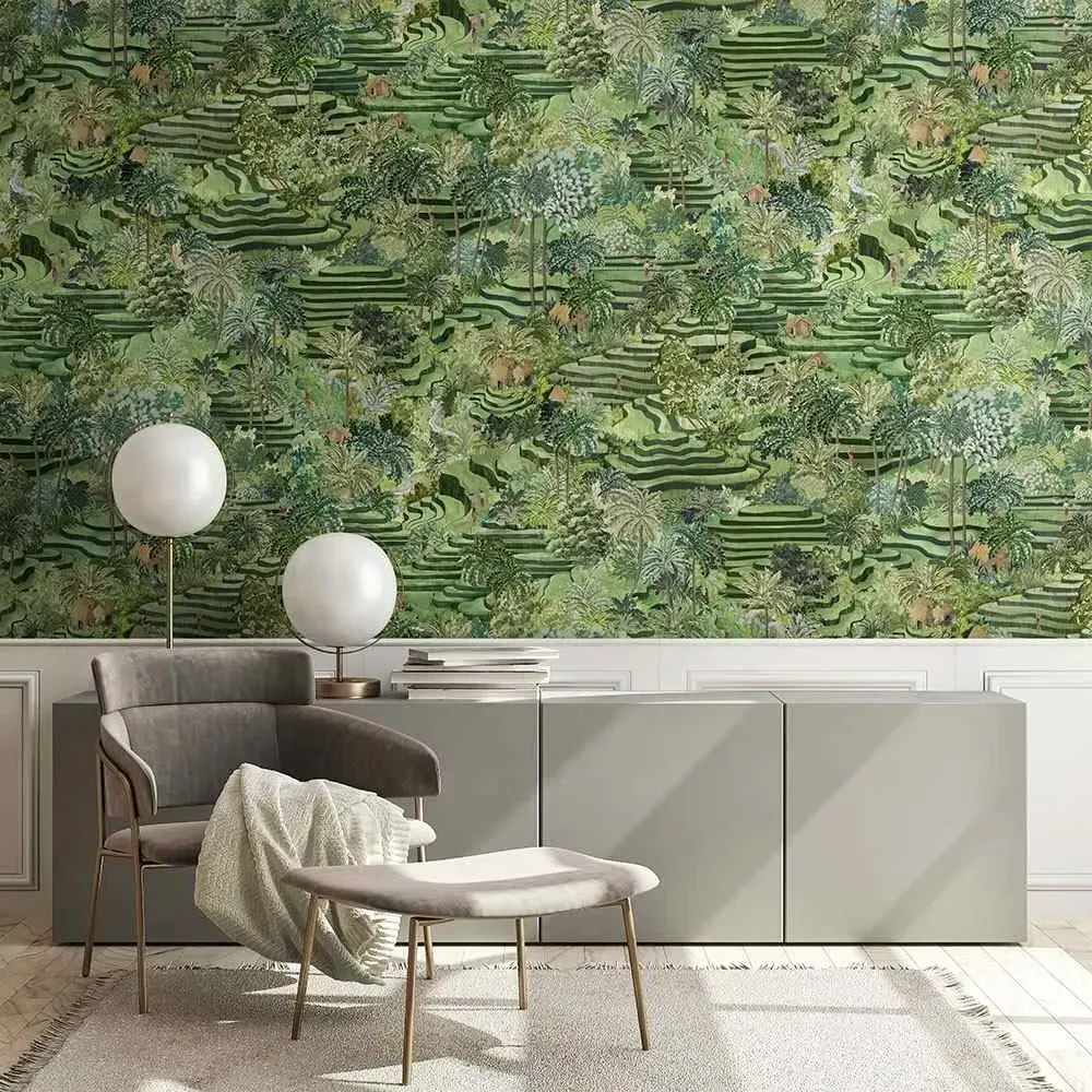 Rice Terrace Wallpaper - Grass Green