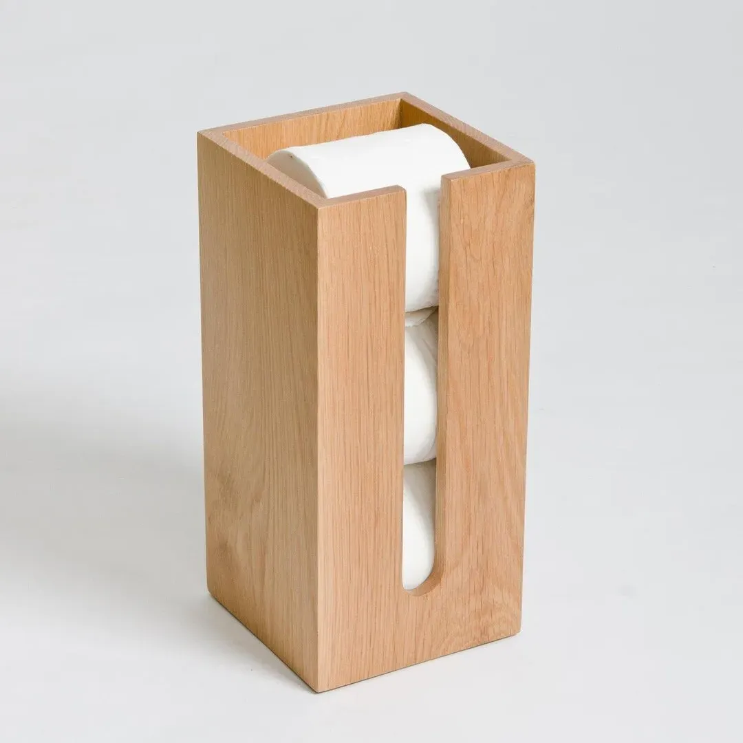 Roll Holder Box with Storage - Natural Oak