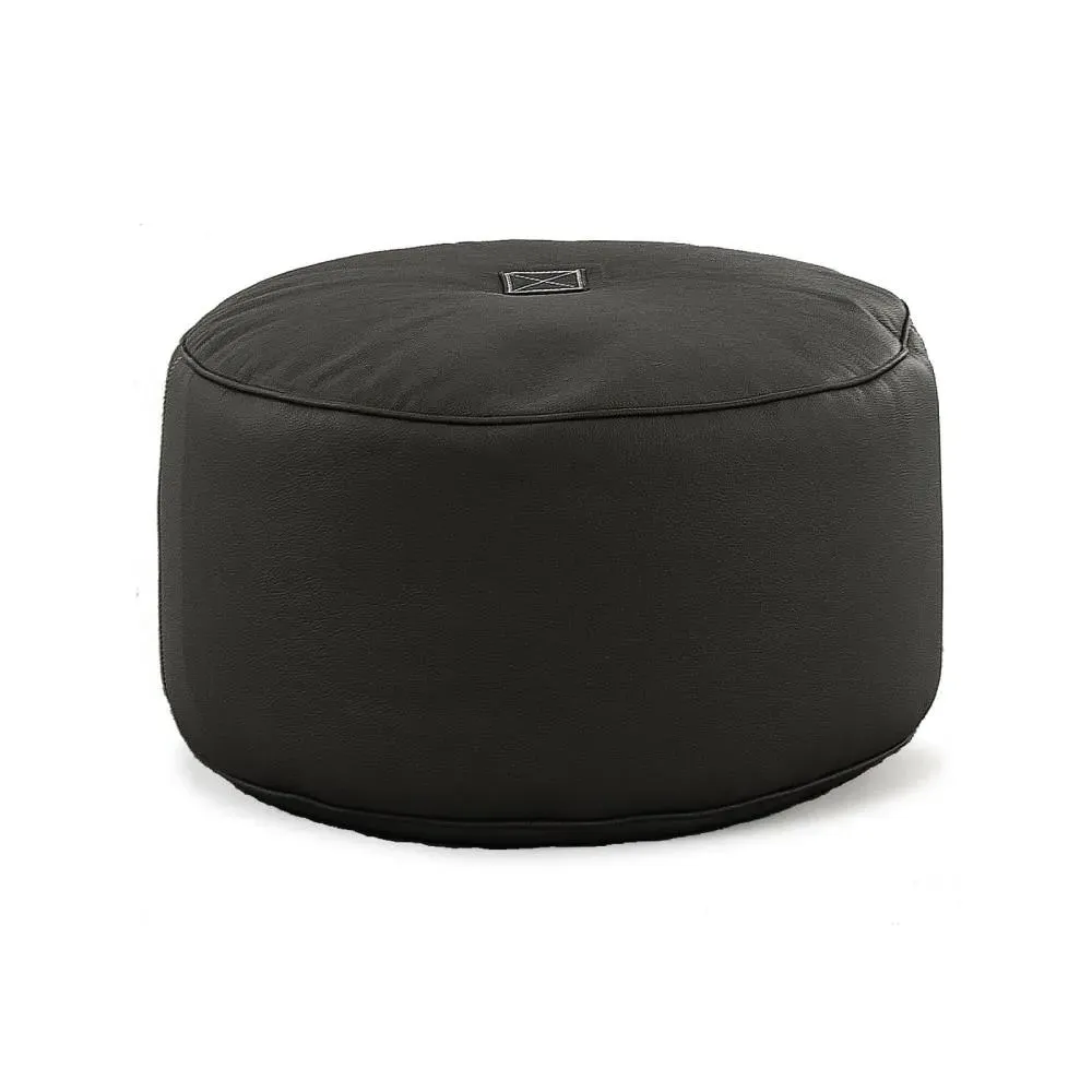 Round Leather Pouf - Black image