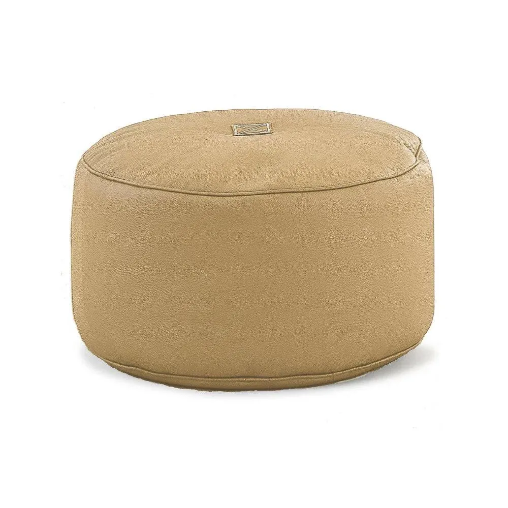 Round Leather Pouf - Natural