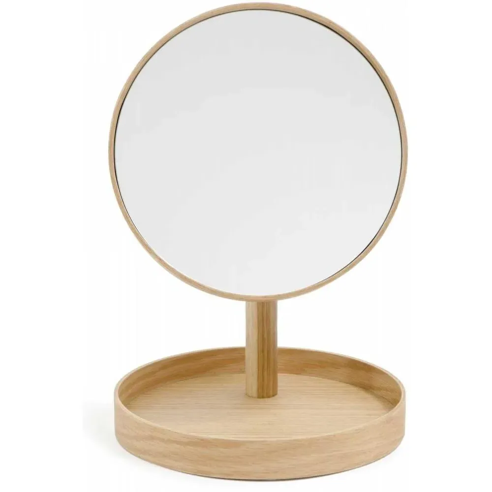 Round Magnify Mirror - Natural Oak