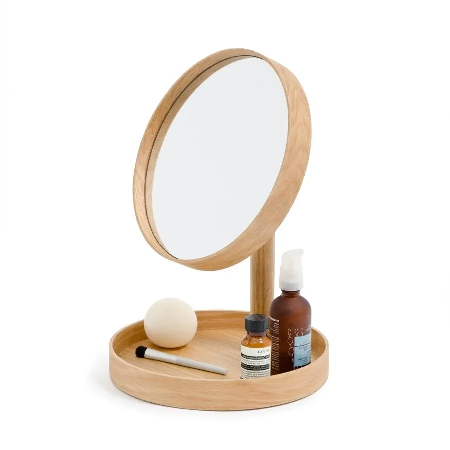 Round Magnify Mirror - Natural Oak
