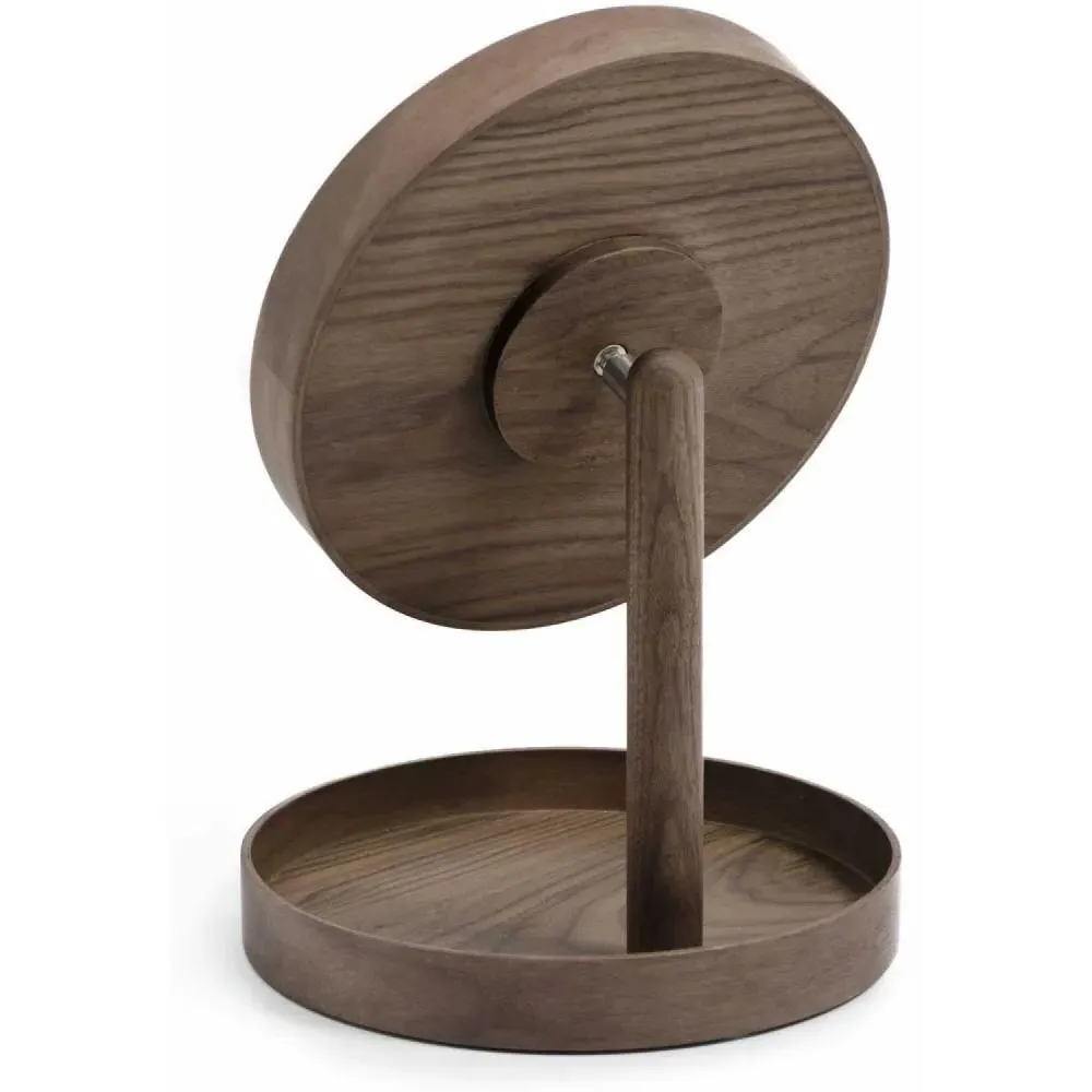 Round Magnify Mirror - Walnut Wood