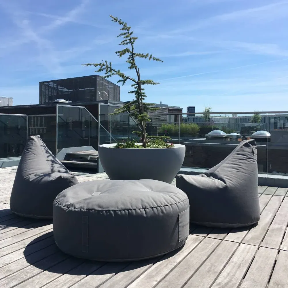 Round Outdoor Pouf - Grey
