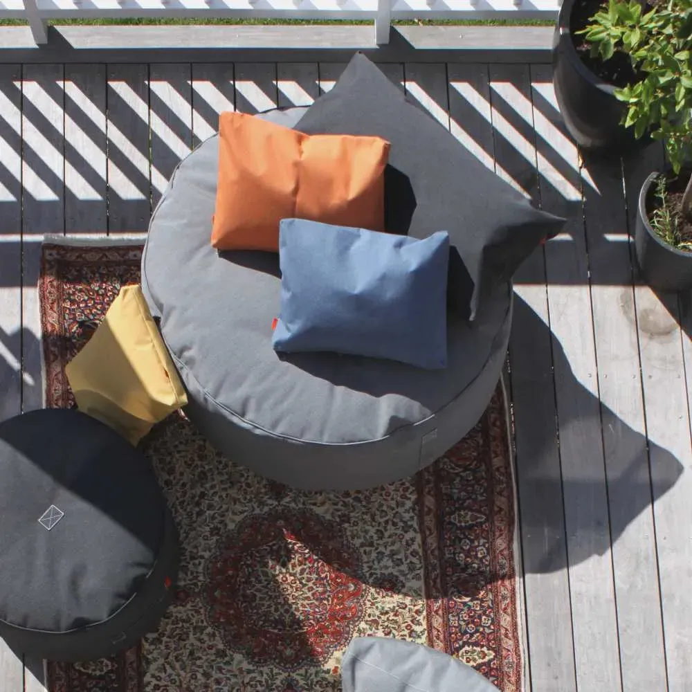 Round Outdoor Pouf - Grey