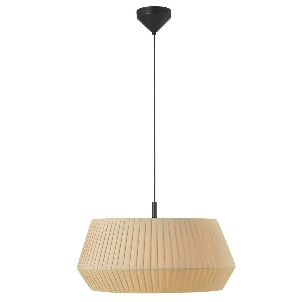 Round Pendant Light with Pleated Shade - Beige