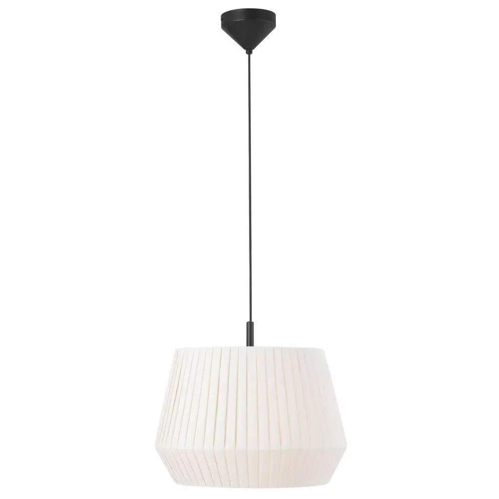 Round Pendant Light with Pleated Shade - White image