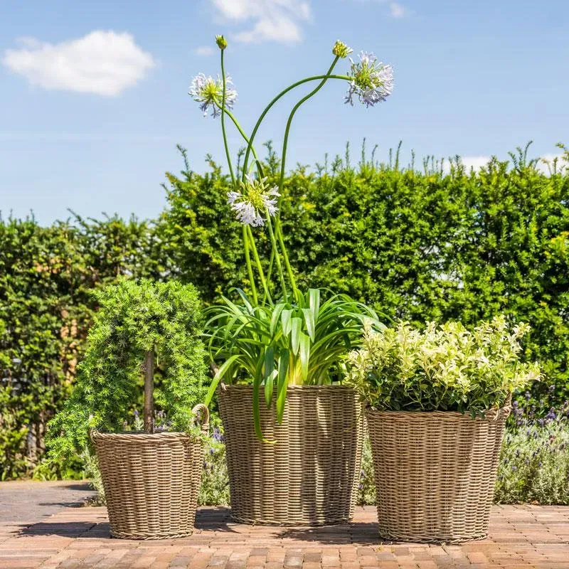 Round Planter Set Lined - Natural, Polyrattan