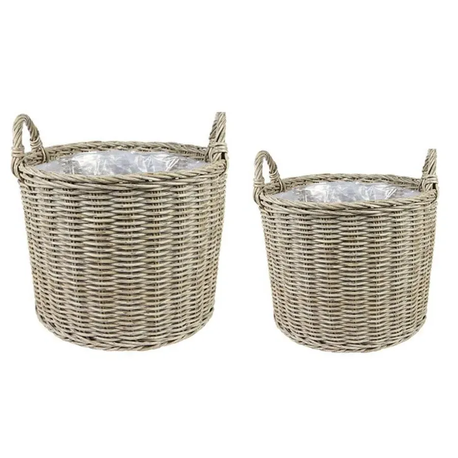 Round Planter Set Lined - Natural, Polyrattan