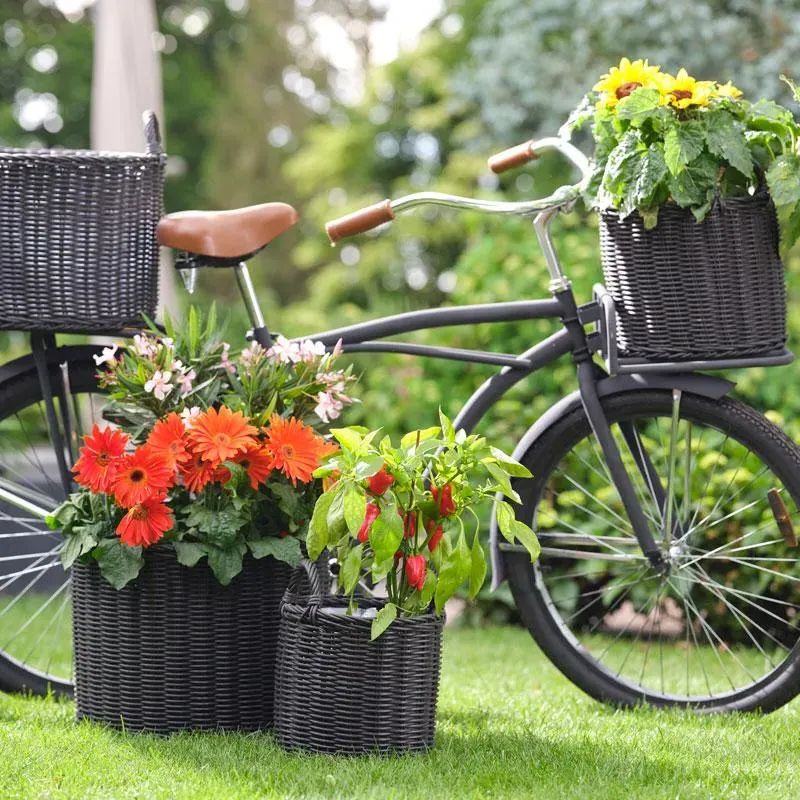 Round Planter Set with Handles - Grey, Polyrattan