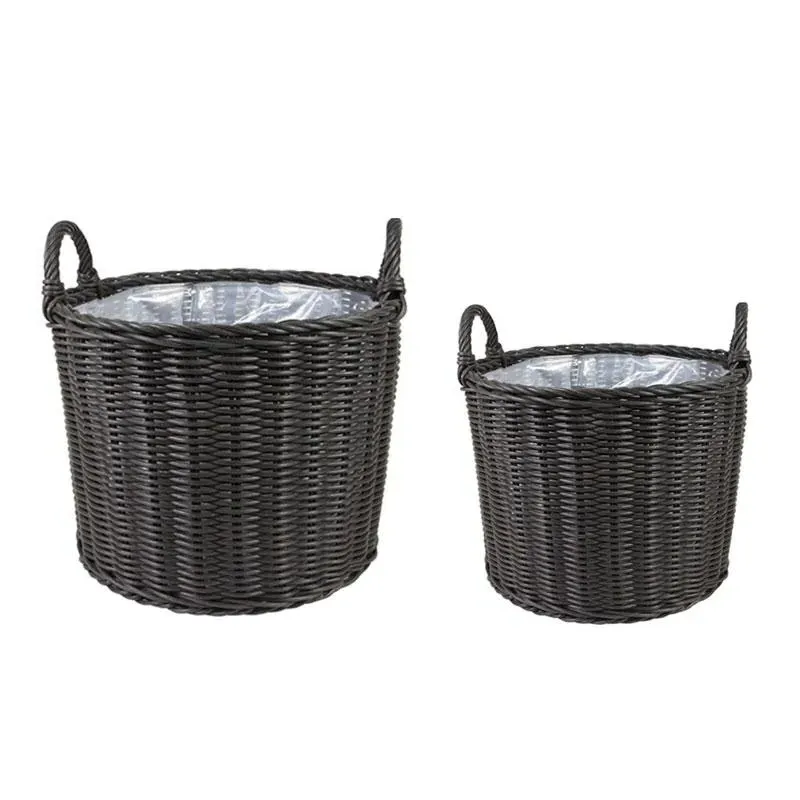 Round Planter Set with Handles - Grey, Polyrattan
