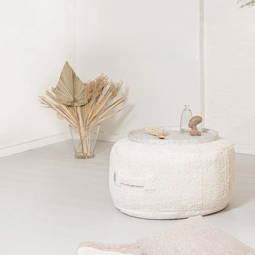 Round Pouf with Handle - Teddy Fabric