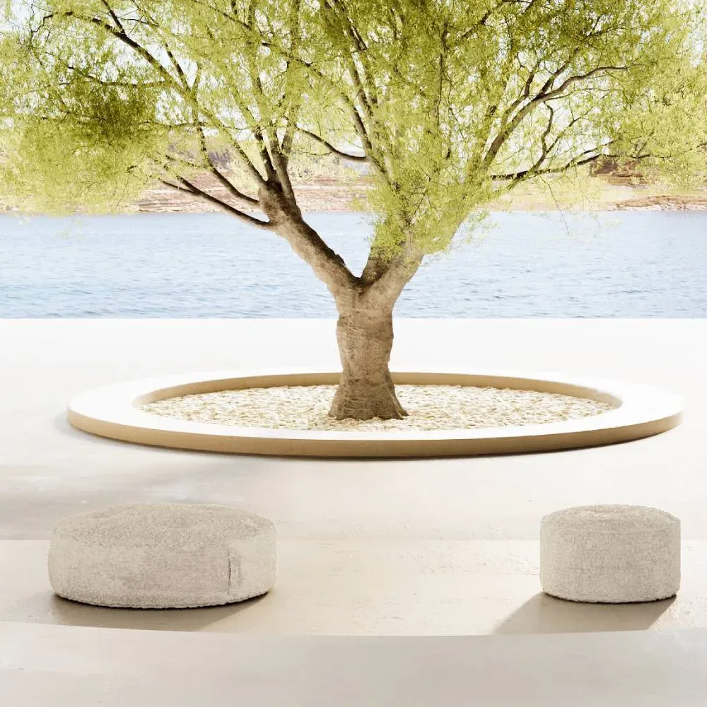 Round Pouf with Handle - Teddy Fabric