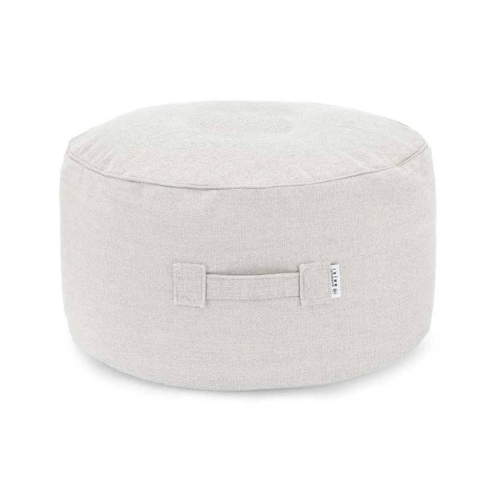 Round Pouf with Recycled Fabric - White