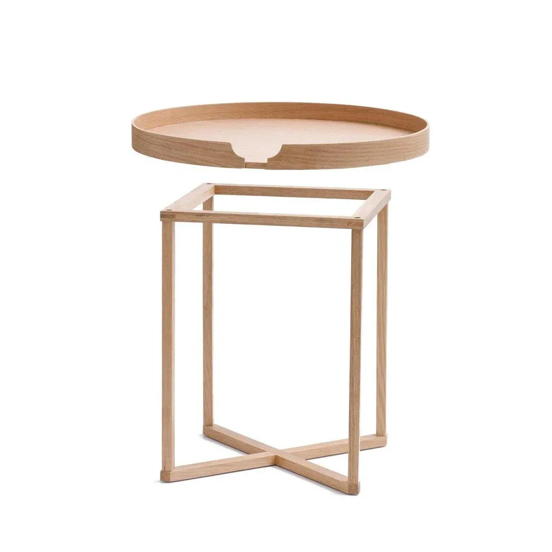 Round Tray Table with Cable Slot - Natural Oak
