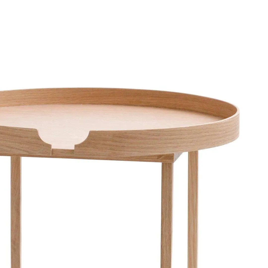 Round Tray Table with Cable Slot - Natural Oak