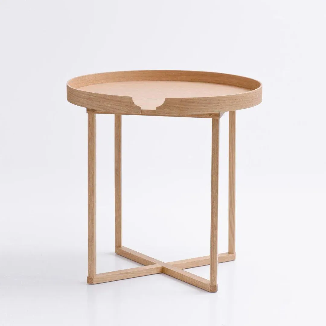 Round Tray Table with Cable Slot - Natural Oak image