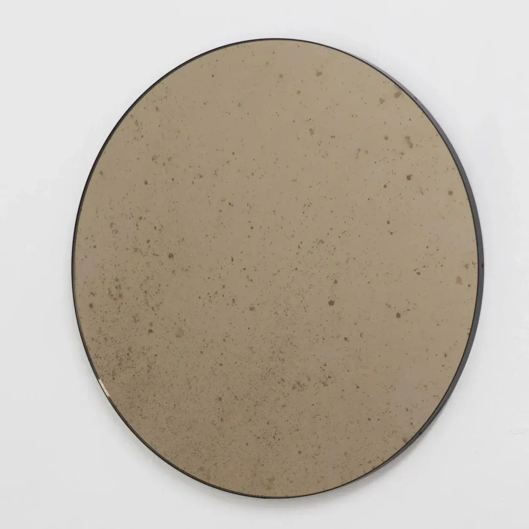 Round Wall Mirror Antiqued Bronze - Black, Metal image