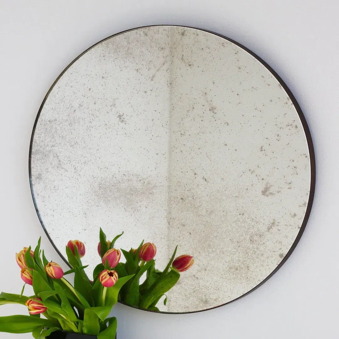 Round Wall Mirror - Antiqued Silver, Bronze Frame image