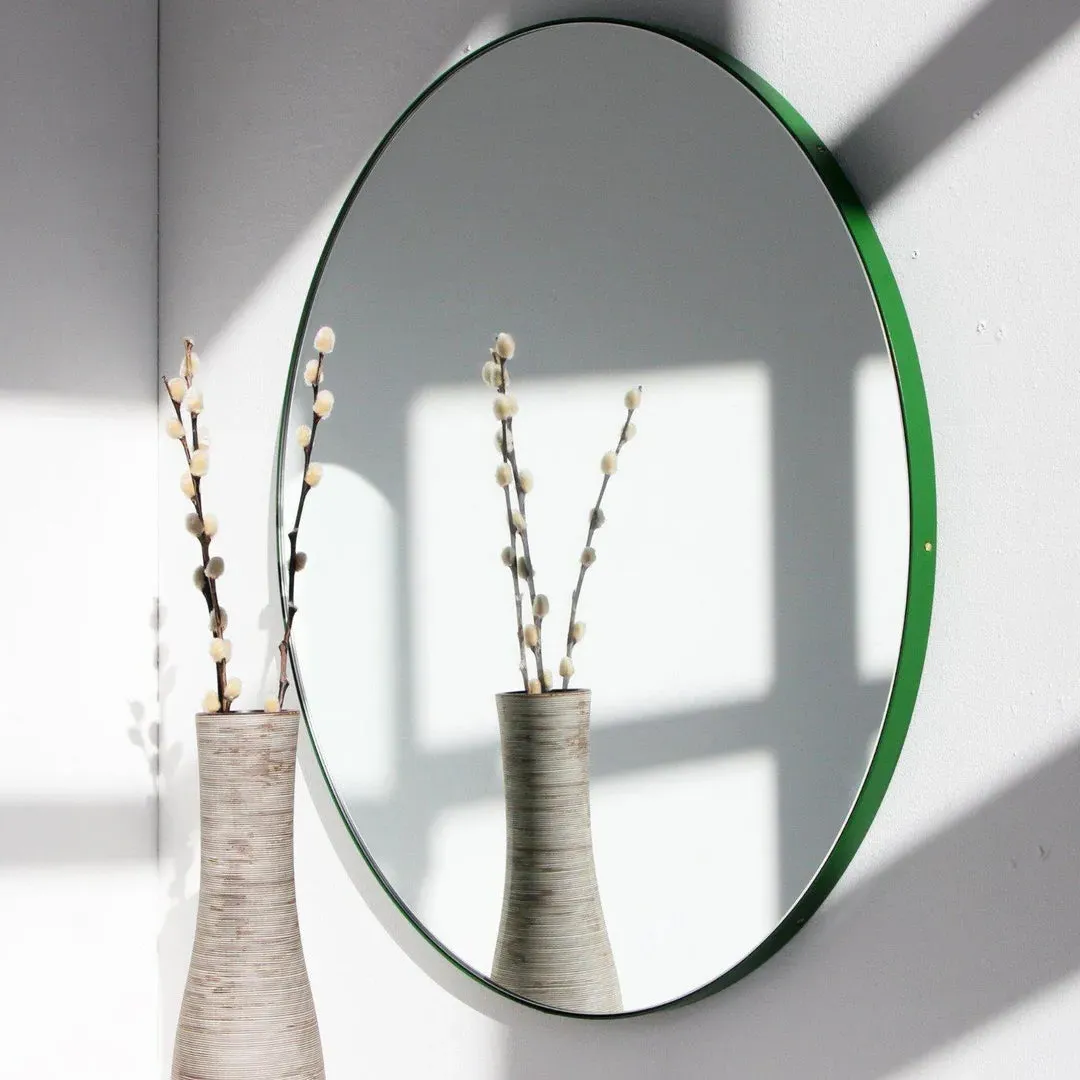 Round Wall Mirror - Green, Metal Frame image