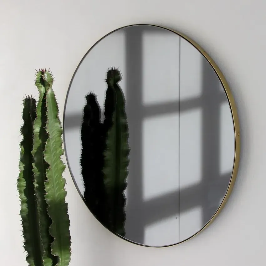 Round Wall Mirror with Tinted Glass - Black, Brass