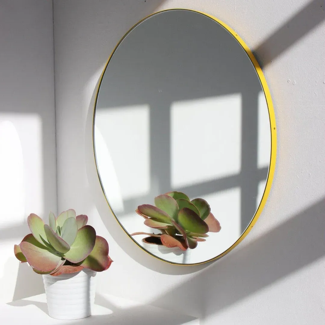 Round Wall Mirror - Yellow, Metal Frame