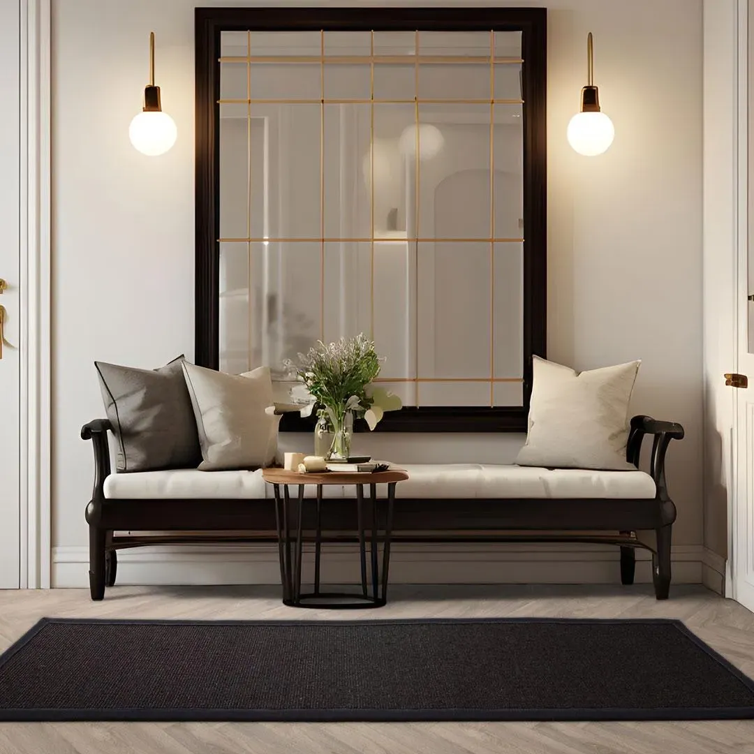 Runner Rug with Cotton Border - Black, Sisal image