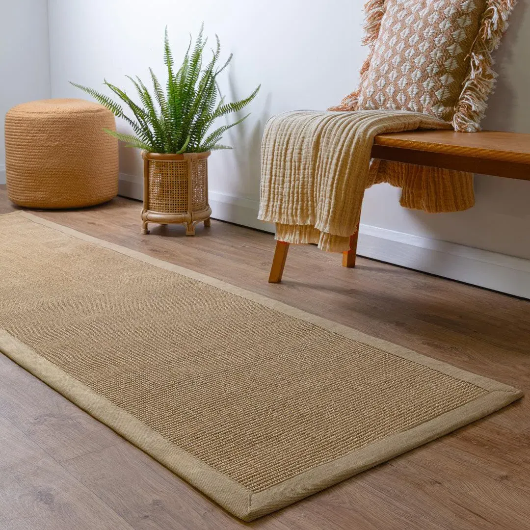 Runner Rug with Cotton Border - Light, Sisal