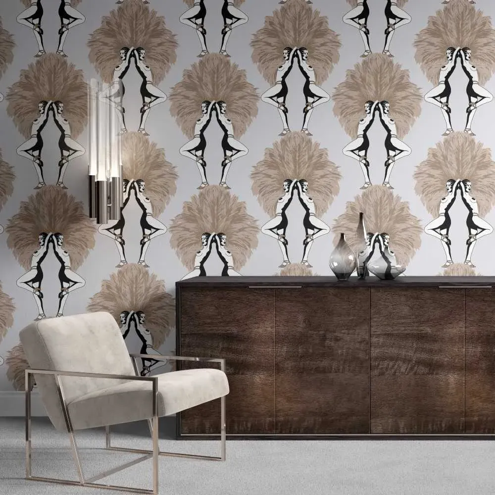 Showgirls Wallpaper Roll - Cream, Metallic