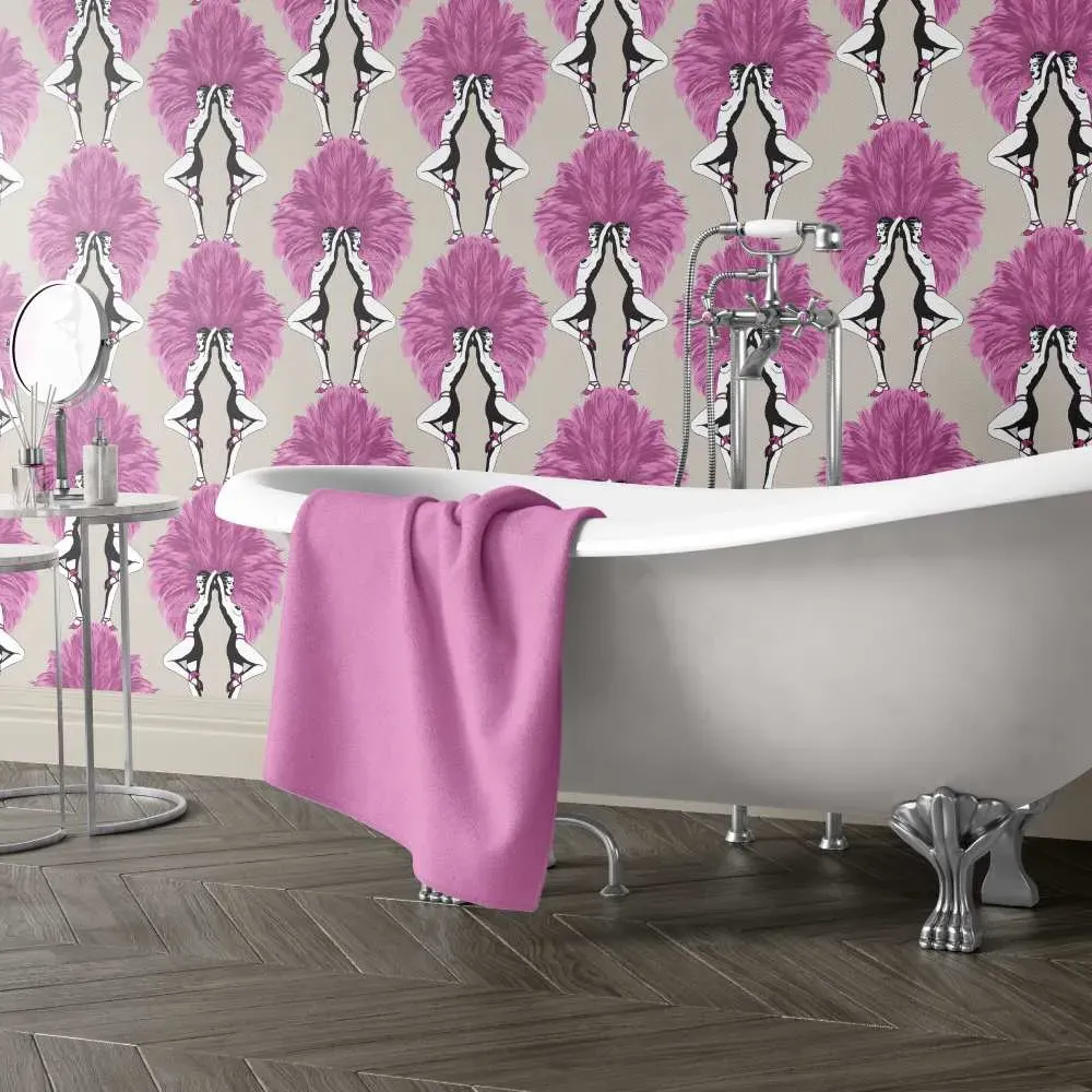 Showgirls Wallpaper Roll - Pink, Metallic