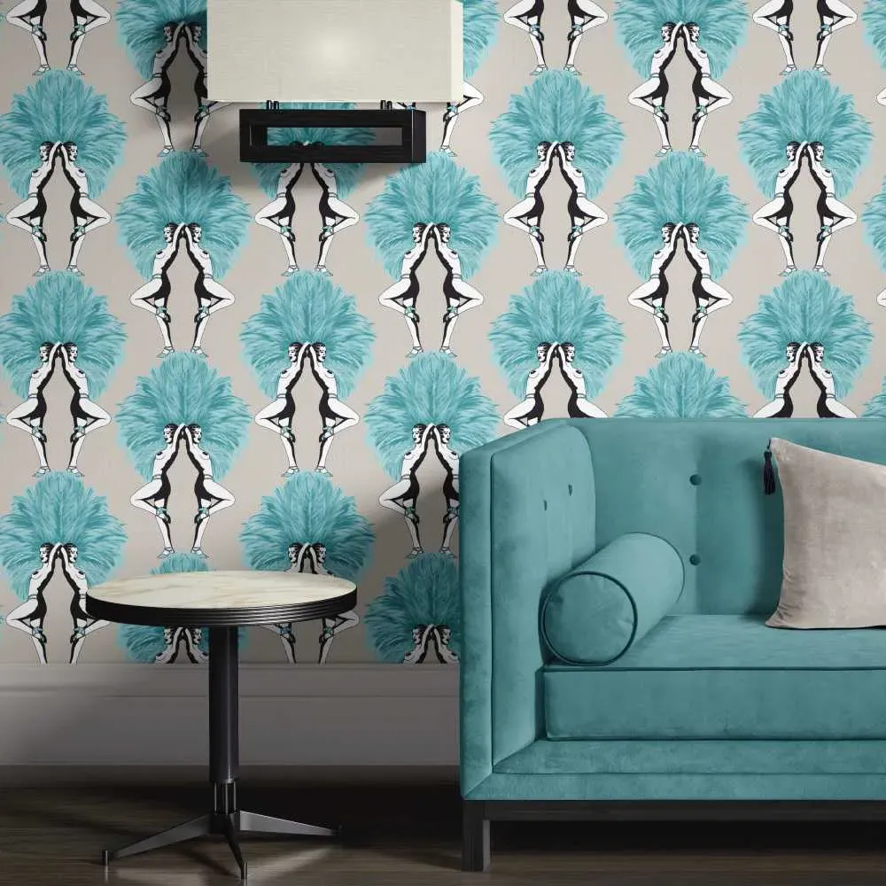 Showgirls Wallpaper Roll - Teal, Metallic