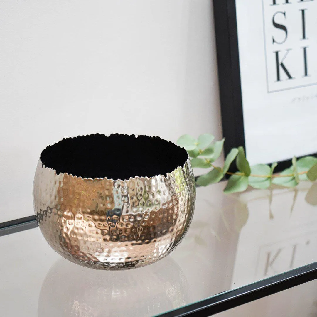 Small Bowl Planter - Nickel, Hammered Metal image