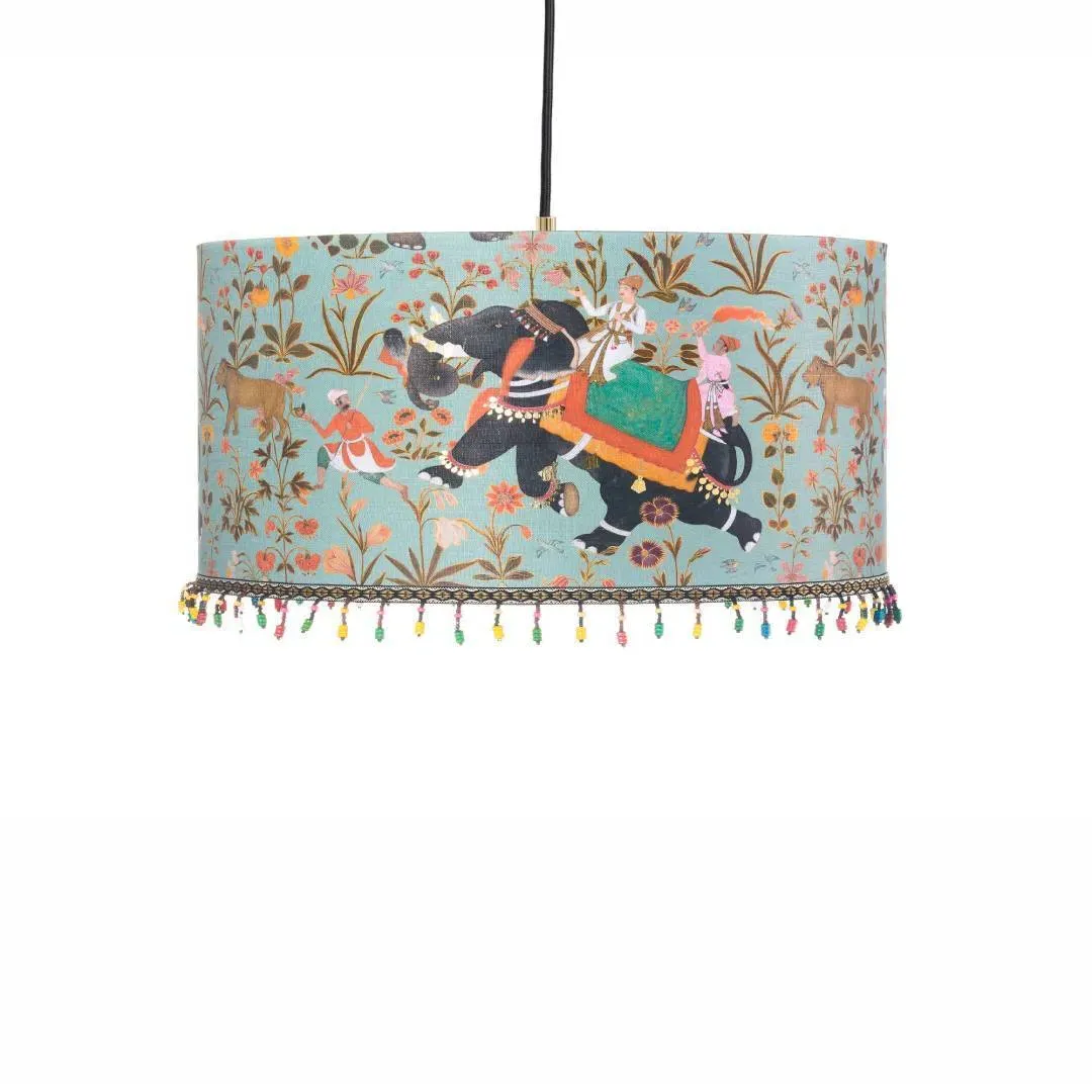 Small Drum Pendant Lamp - Aquamarine, Linen image
