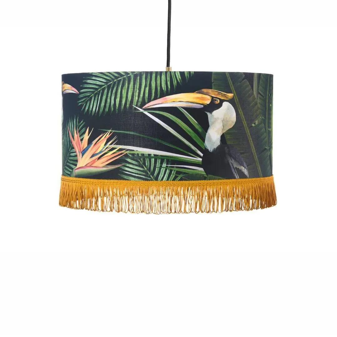 Small Drum Pendant Lamp - Birds Paradise Print