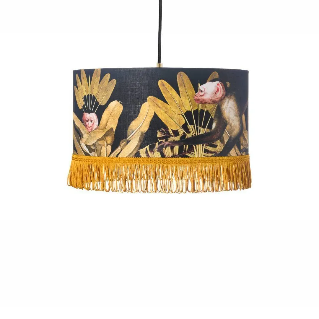 Small Drum Pendant Lamp - Monkey Print, Linen