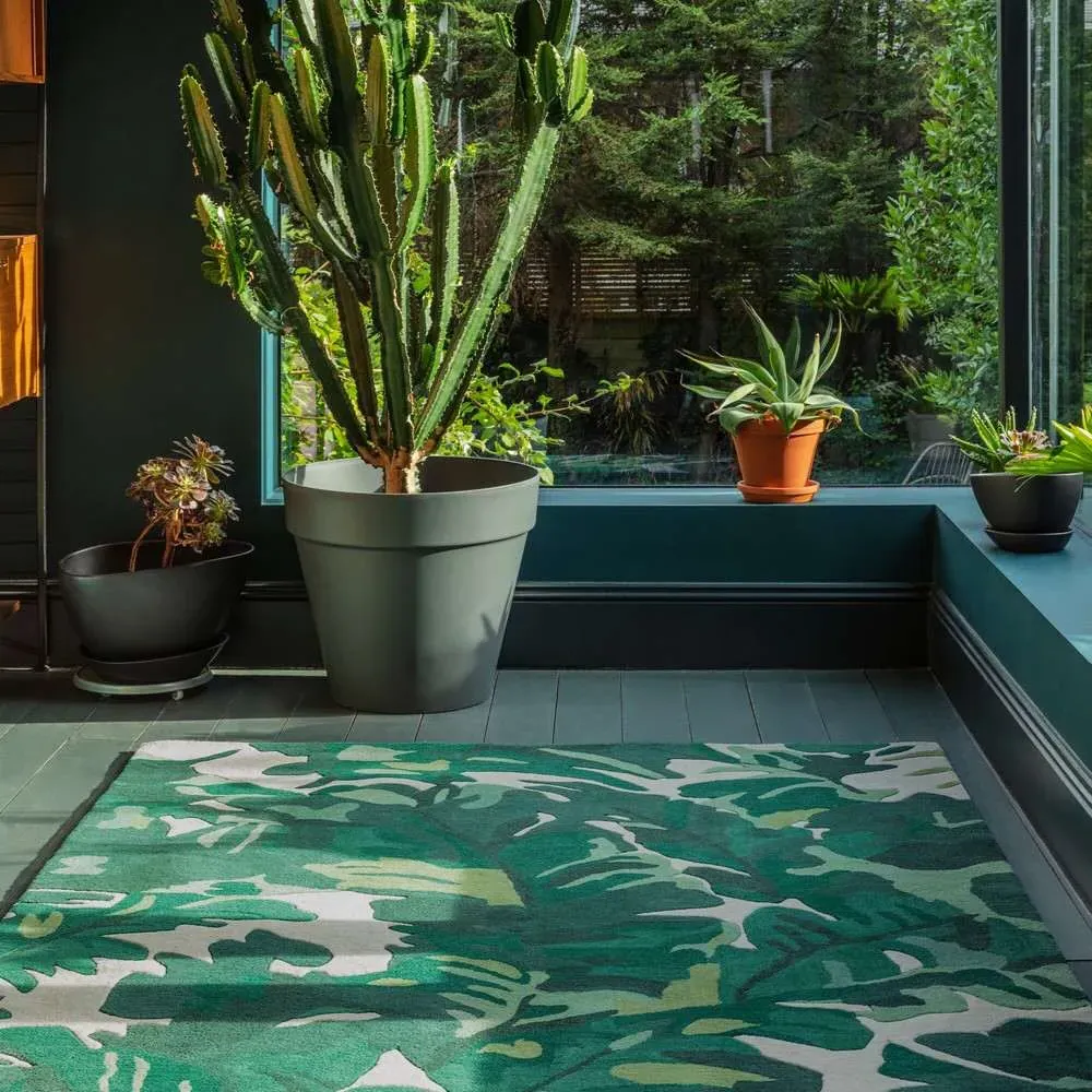 Small Palm Leaf Rug - Green, Wool image