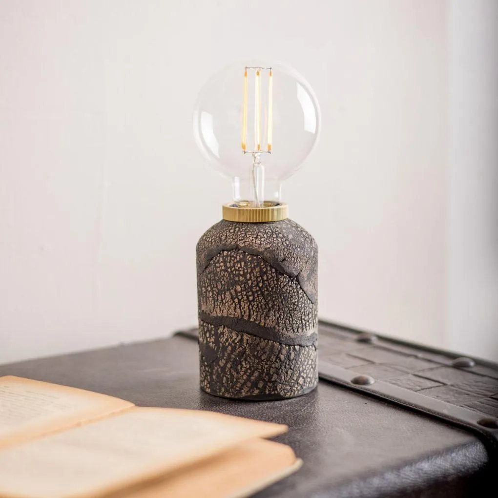 Small Table Lamp - Black Clay, Ceramic image