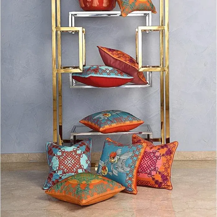 Square Cushion Chinese Knot Print - Red, Silk