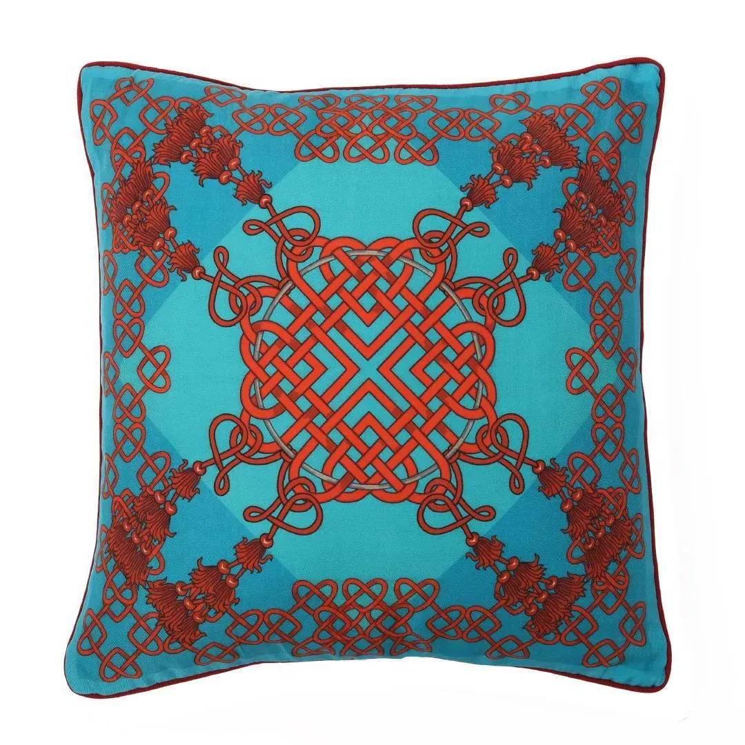 Square Cushion Chinese Knot Print - Red, Silk image