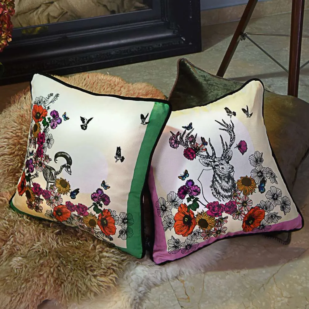 Square Cushion Ram Skeleton Print - Silk Twill