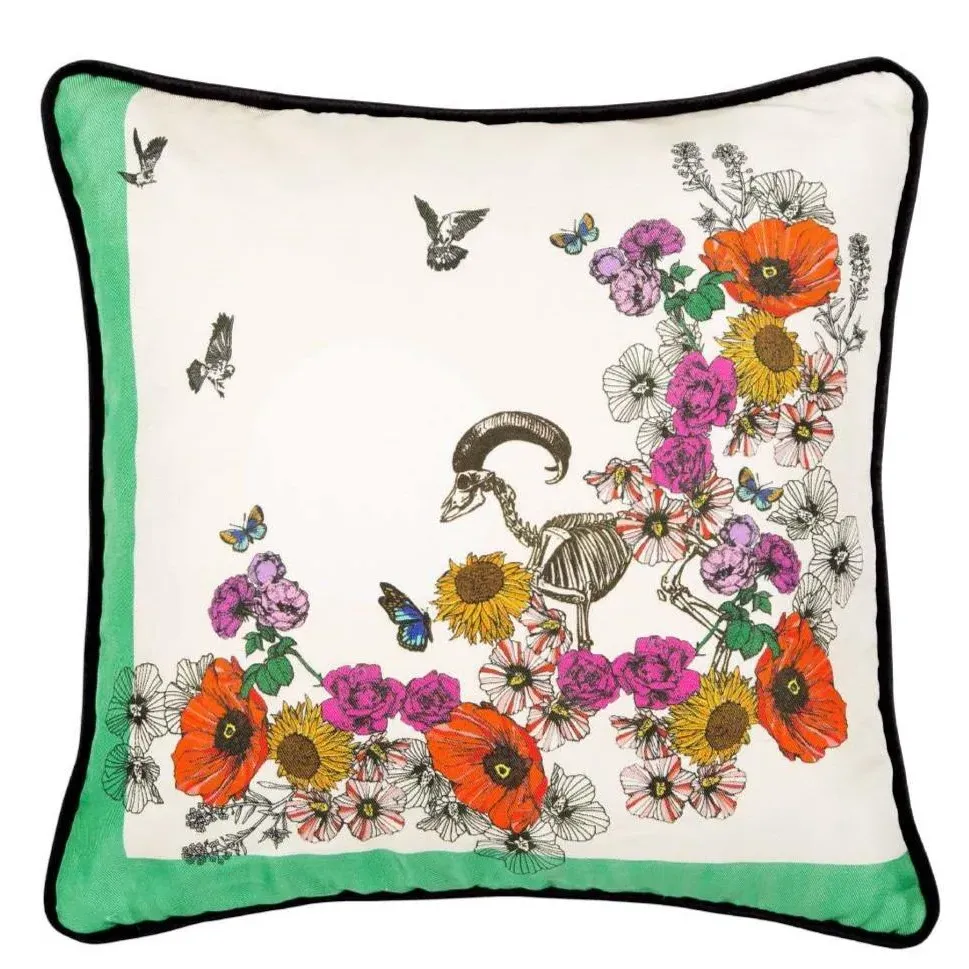 Square Cushion Ram Skeleton Print - Silk Twill image