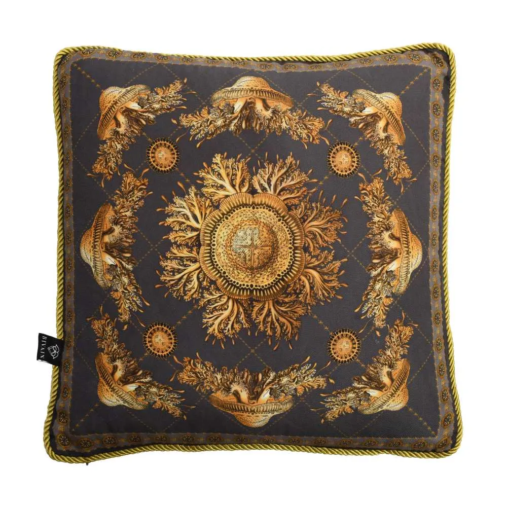 Square Cushion Sea Urchin Print - Grey, Silk