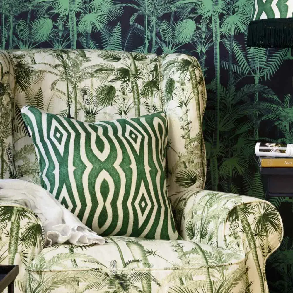 Square Cushion with Botanical Print - Green