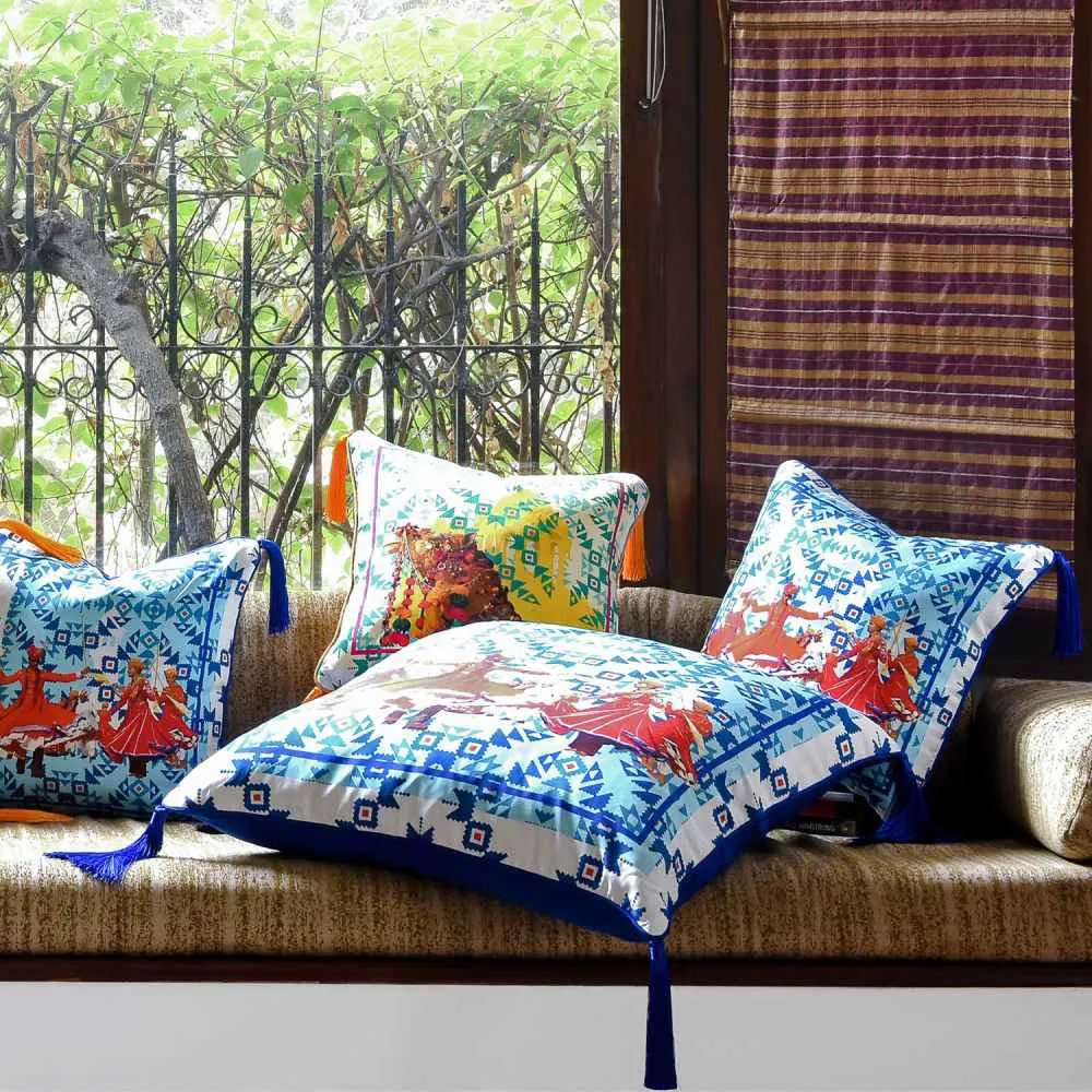Square Cushion with Camel Print - Multi, Silk