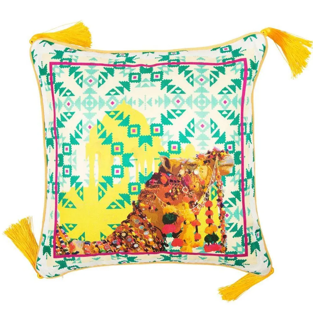 Square Cushion with Camel Print - Multi, Silk image