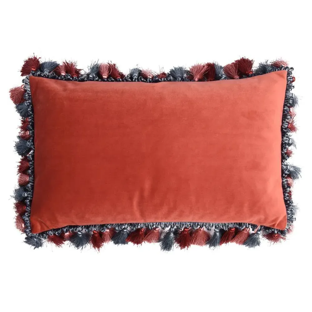 Square Cushion with Elephant Print - Coral, Velvet