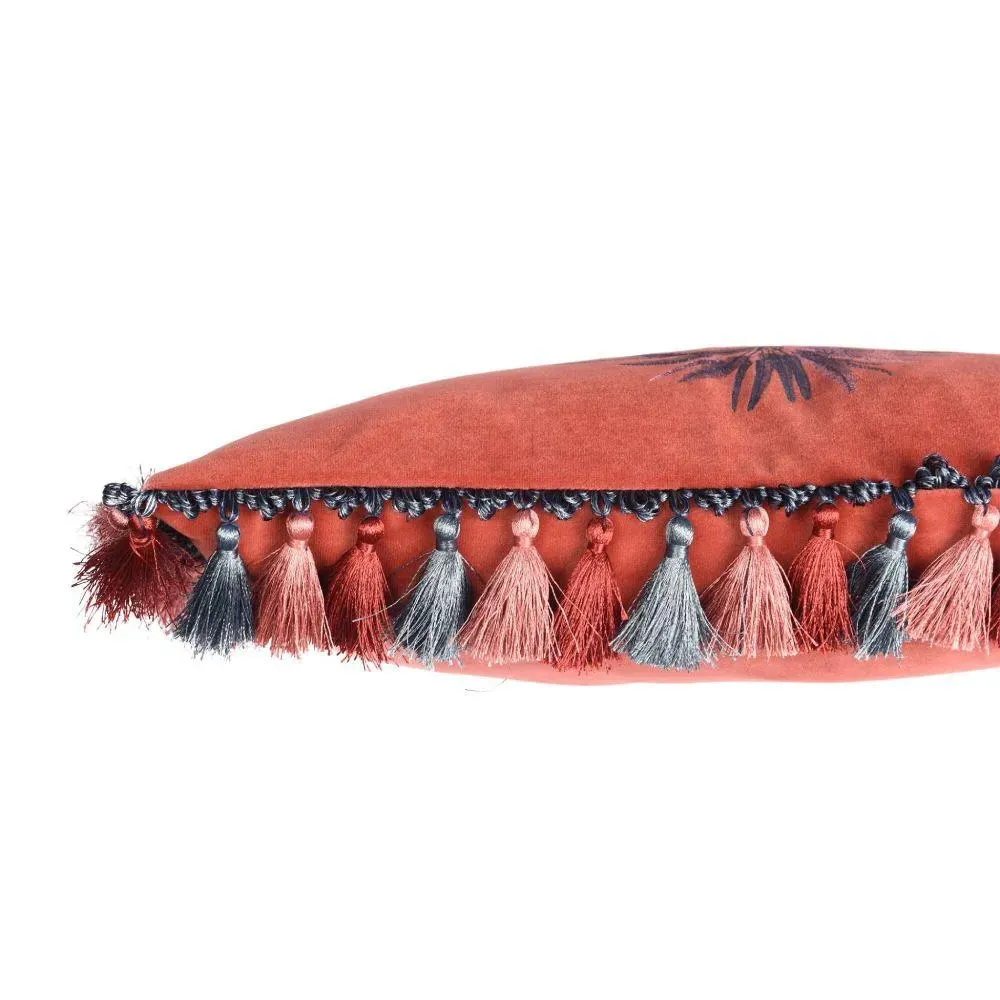 Square Cushion with Elephant Print - Coral, Velvet