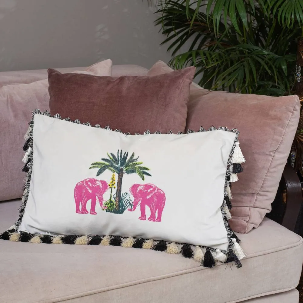 Square Cushion with Elephant Print - Velvet